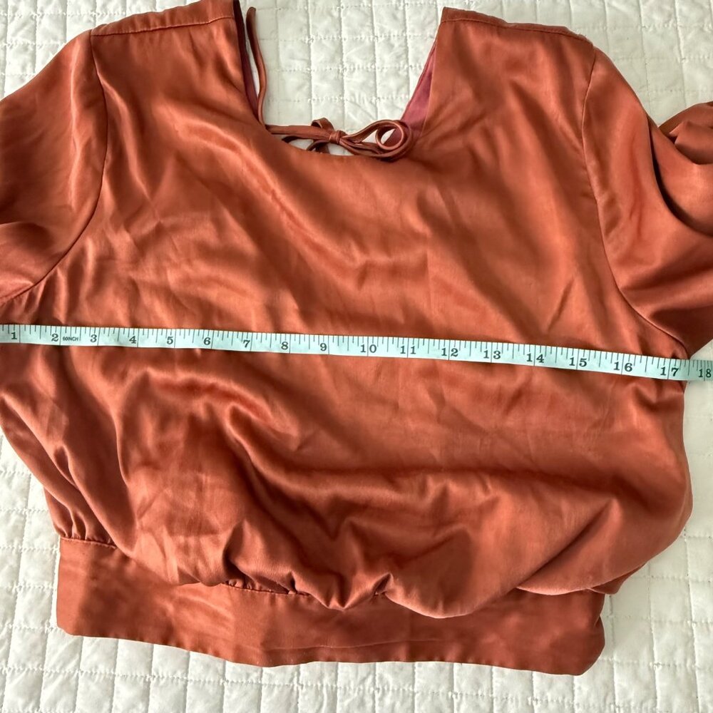 Louna Burnt Orange Tie-Back Long Bell Sleeve Cropped Top,  L Polyester/Spandex/R - Picture 9 of 11